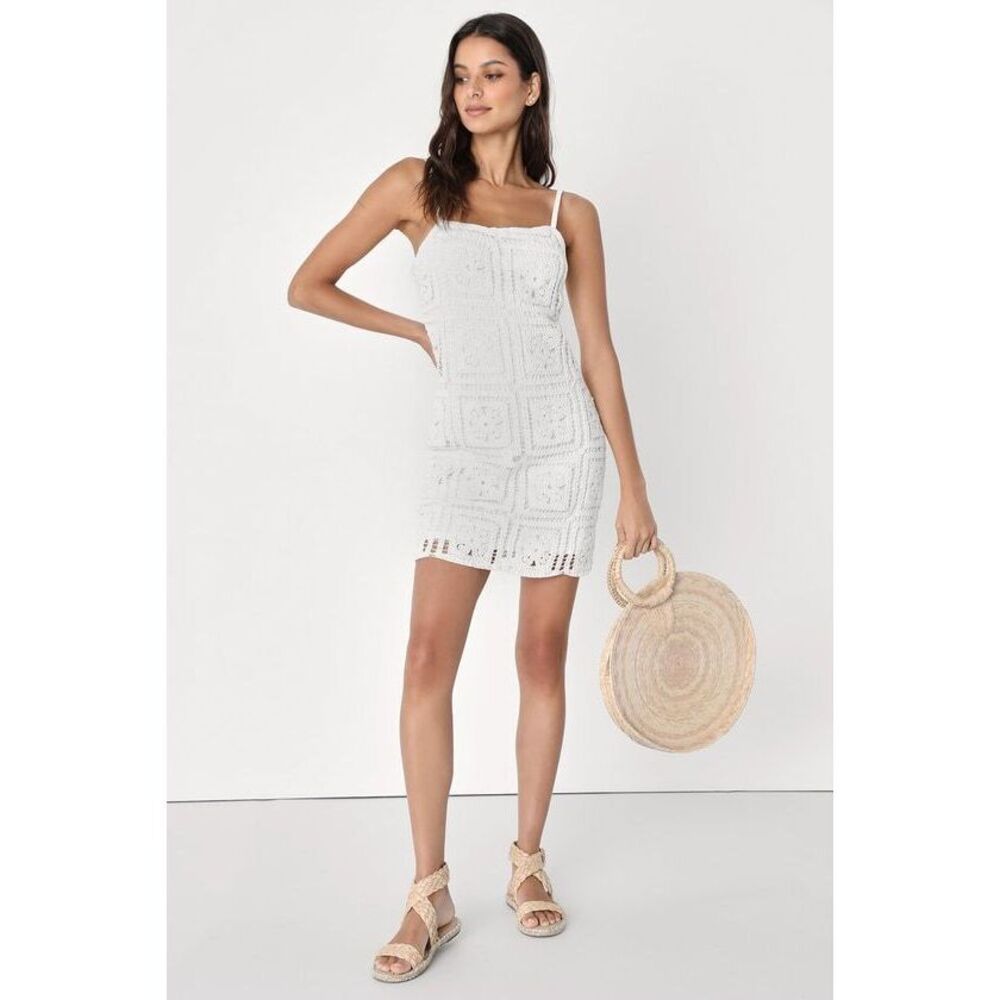 Lulus Summer Sweetie Ivory Crochet Mini Bodycon Dress White - Size M